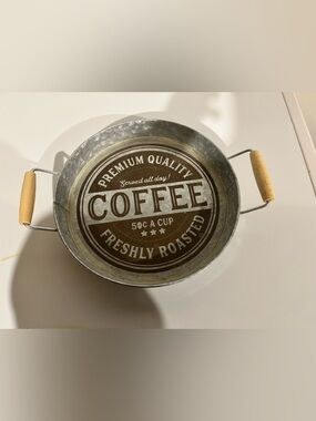 Vintage Coffee Metal Tray - Brown and Silver